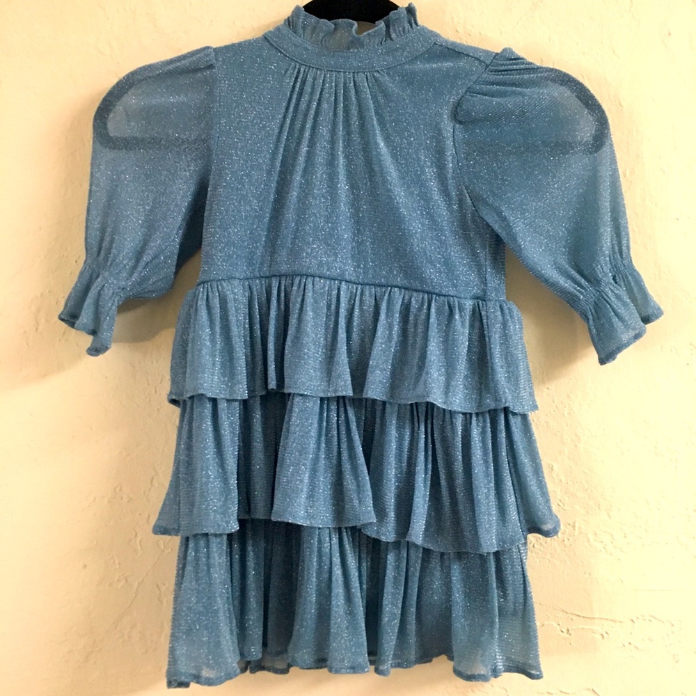 Janie And Jack Dress Size 4 Blue Sparkle Stretch Tiered Dress
